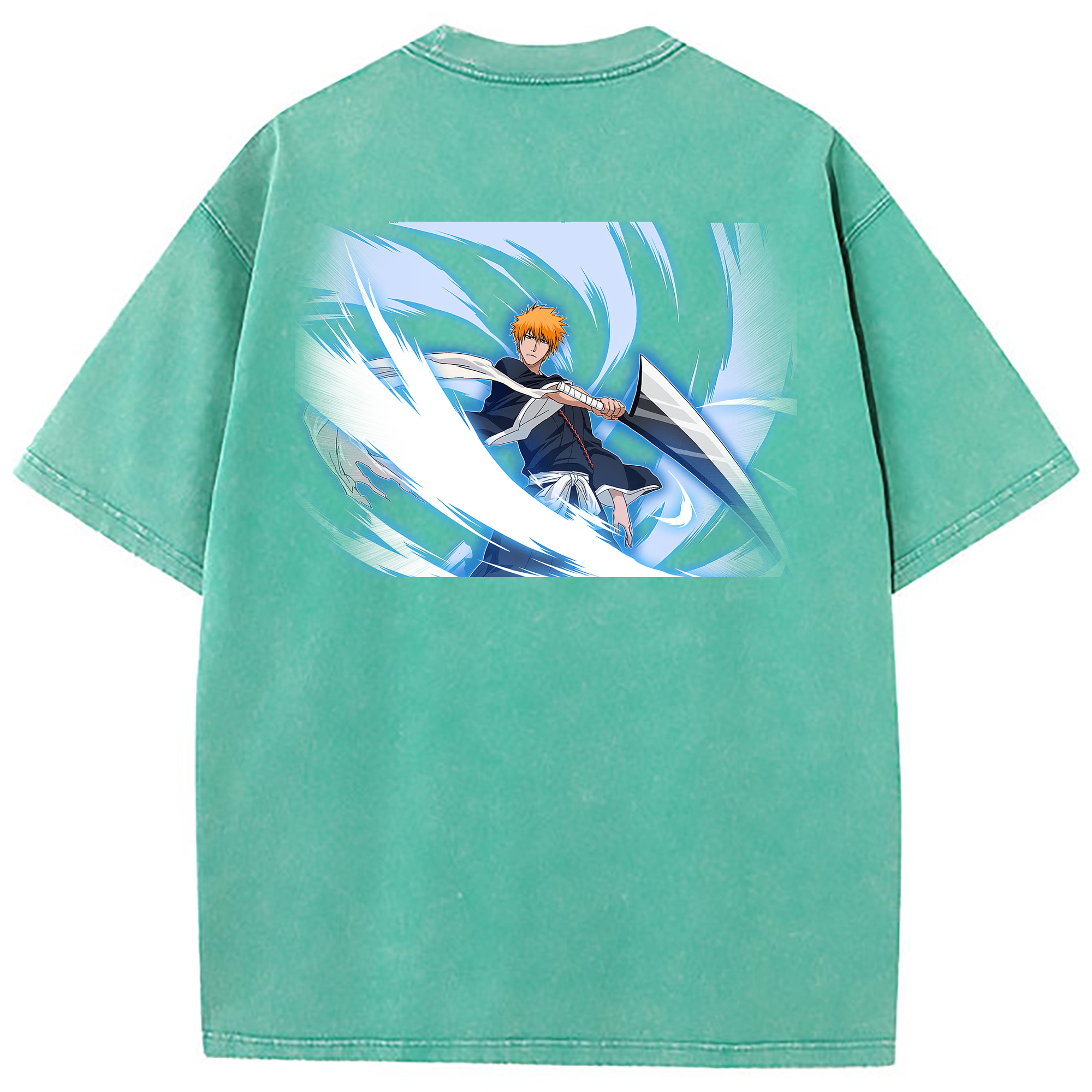 （画像用） ブリーチ 黒崎一護（くろさき いちご）BLEACH Kurosaki Ichigo 綿100% ヴィンテージ風 半袖Tシャツ（背面プリント）